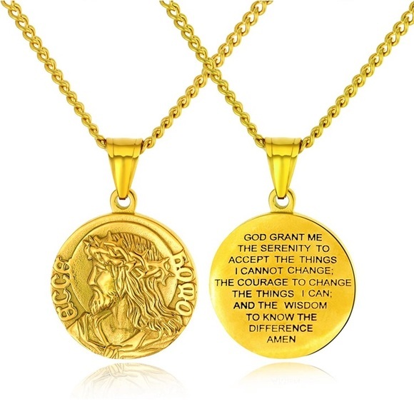 18k Gold Plated Jesus Portrait Pendant Coin Necklace - Picture 2 of 6